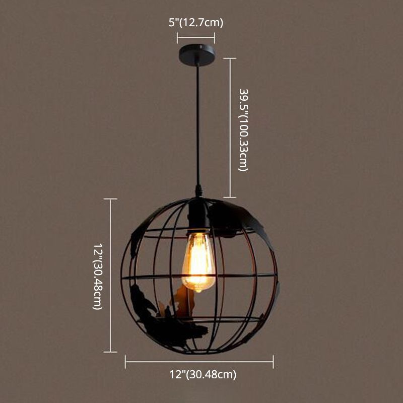 1 Light Globe Hanging Light Fixtures Retro Industrial Metal Ceiling Pendant for Bar