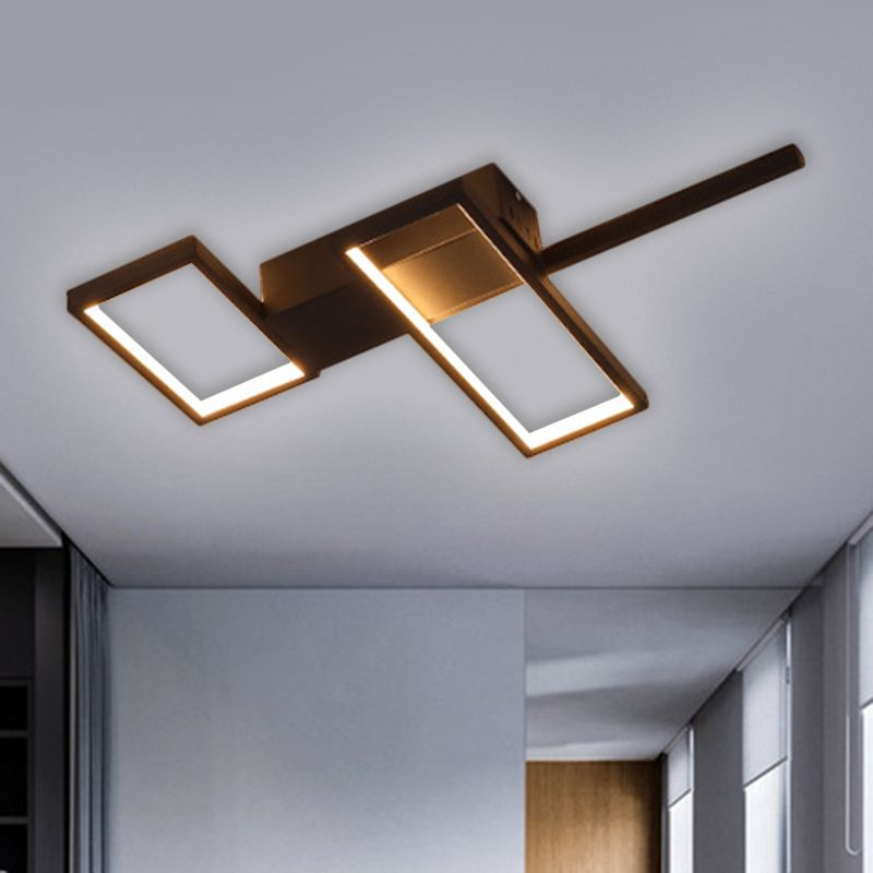 Black/Gold Rectangle Semi Flush Light Simplicity 19"/27.5"/35.5" L LED Metal Ceiling Mounted Fixture