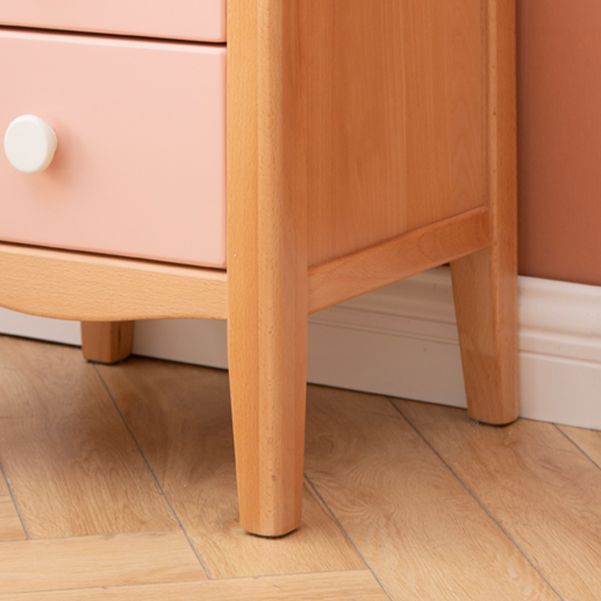 Modern Beech Kids Bedside Table Pink Nightstands with 2 Drawers