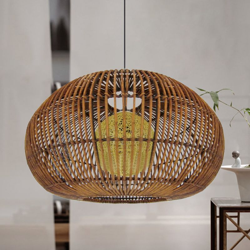 1 Head Restaurant Pendant Lamp Asia Coffee Hanging Lightture avec lanterne Rattan Shade