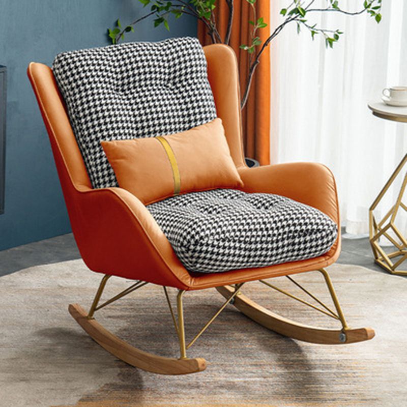 Leather Metal Rocker Chair Glam Rocking Accent Chair with Seat Cushion