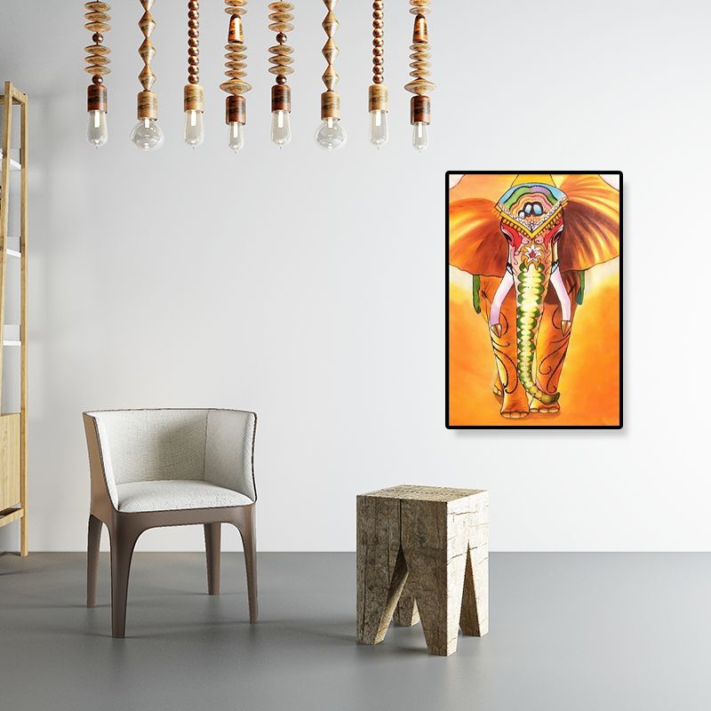 Asian Style Elephant Art Print Canvas Textured Soft Color Wall Decor for Hallway