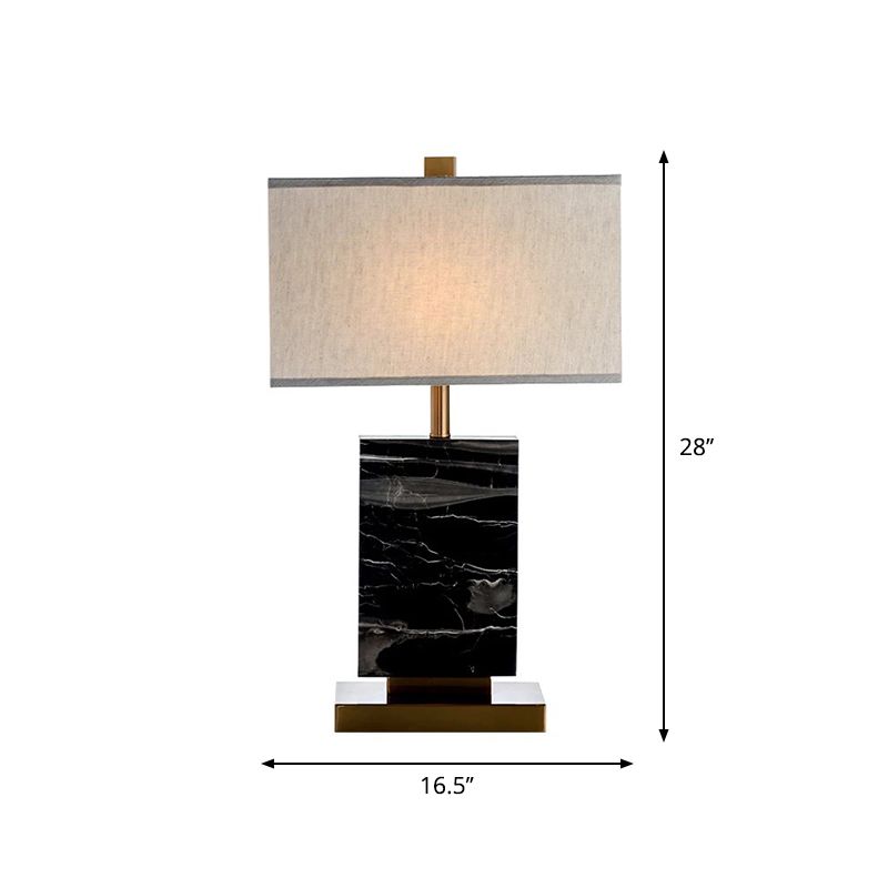 Black Rectangular Table Lighting Minimalist 1 Head Marble Nightstand Lamp with Fabric Shade