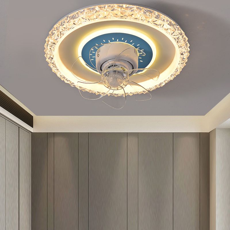 Nordic Style Round Fan Light Metal Colorful LED Flush Mount Light for Bedroom