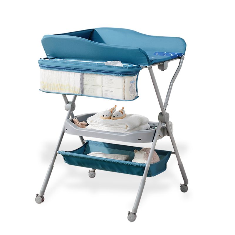 Modern Metal Baby Changing Table Flat Top Changing Table with 4 Wheels