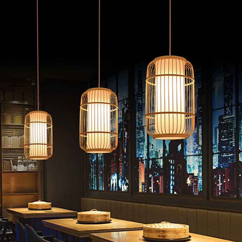 Luminaires d'éclairage pendentif chinois rotin léger au rotin avec cordon suspendu pour le restaurant