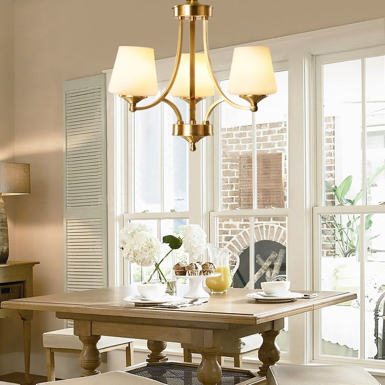 Post-Modern Curvy Arm Hanging Chandelier Light White Glass Shade Ceiling Chandelier in Gold for Living Room