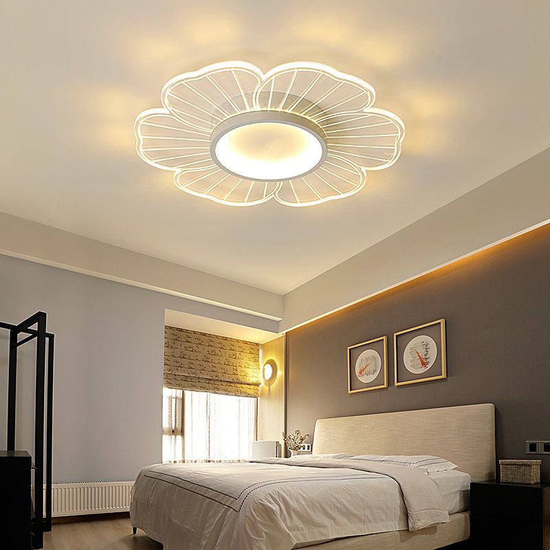 Minimalist LED Ceiling Flush Mount White Flower Close to Ceiling Lamp with Acrylic Shade