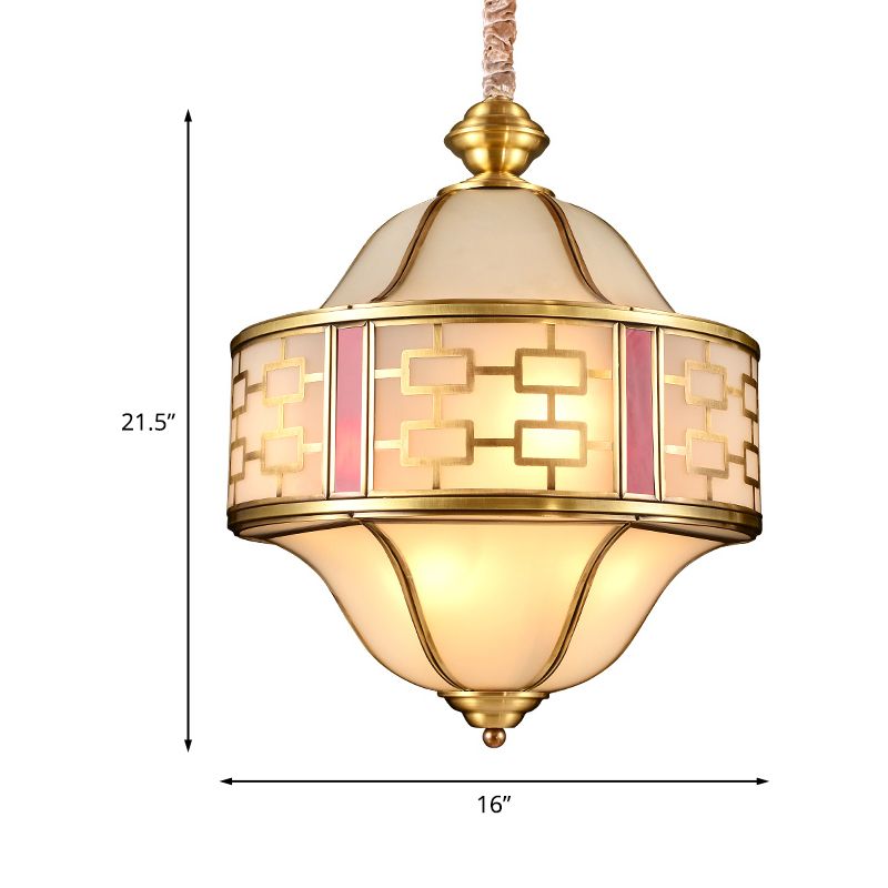 Dubbele bel veranda kroonluchter licht kolonialistisch melkachtig glas 6 koppen goudhangende hanger