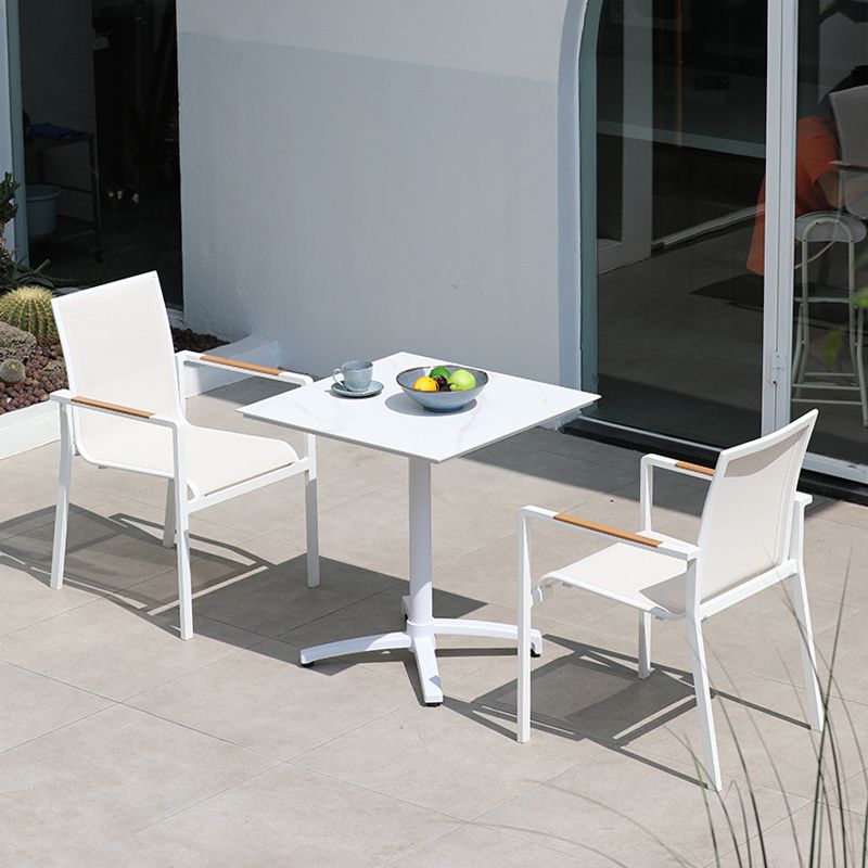 Contemporary White Outdoors Dining Chairs with Fabric Back Stacking Chairs