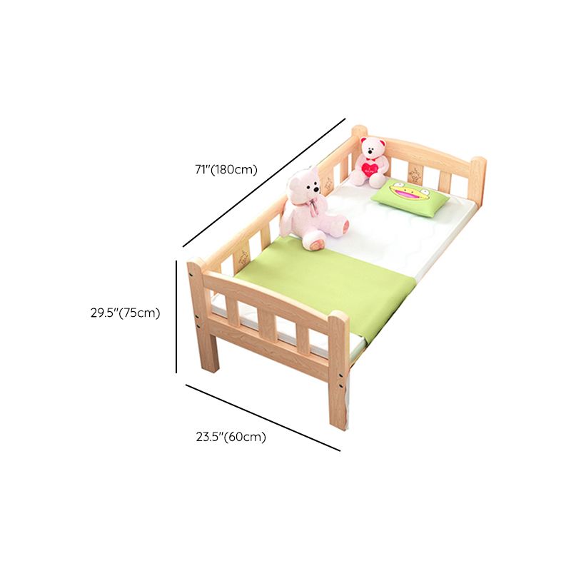 Contemporary Solid Wood Standard Bed Low Open-Frame Kids Bed with Guardrail