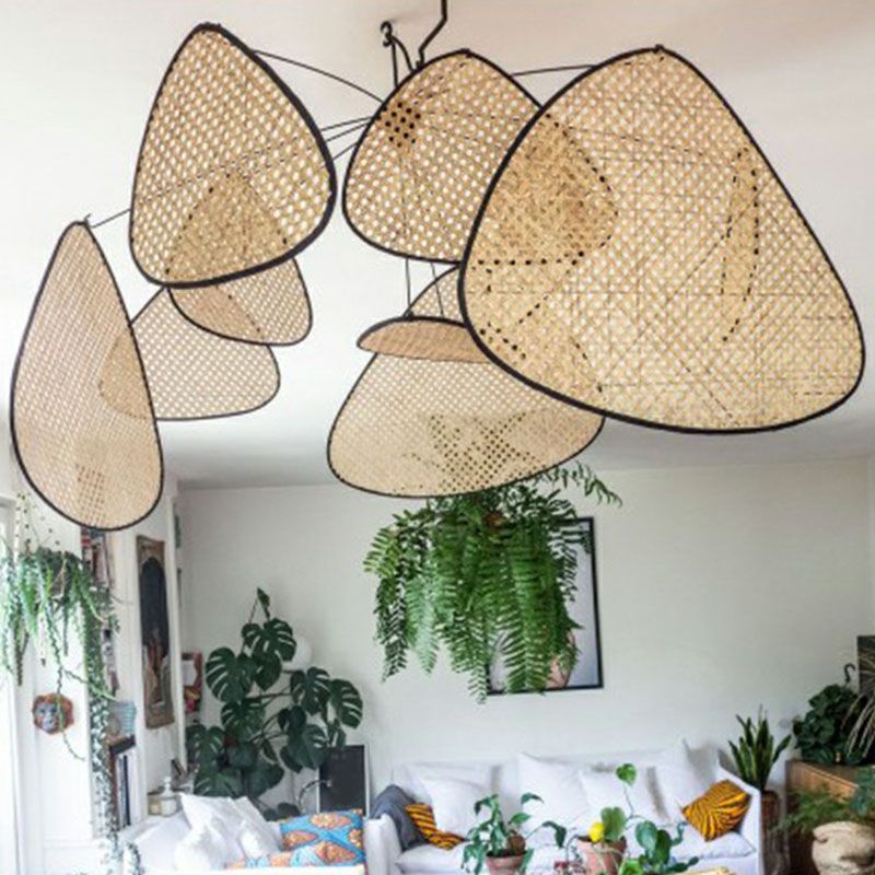 Chinese Handmade Suspension Lighting Rattan 1 Head Living Room Pendant Ceiling Light in Wood