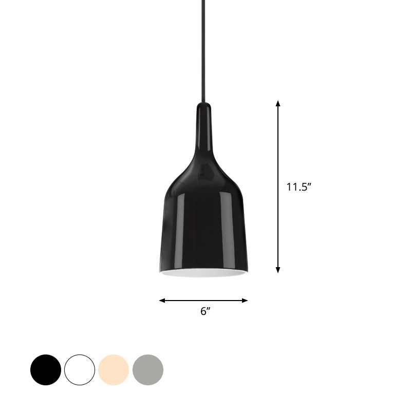 6"/8"/10.5" Wide Bell Pendant Lighting Modern Metal 1 Light Black/White/Chrome Hanging Ceiling Light