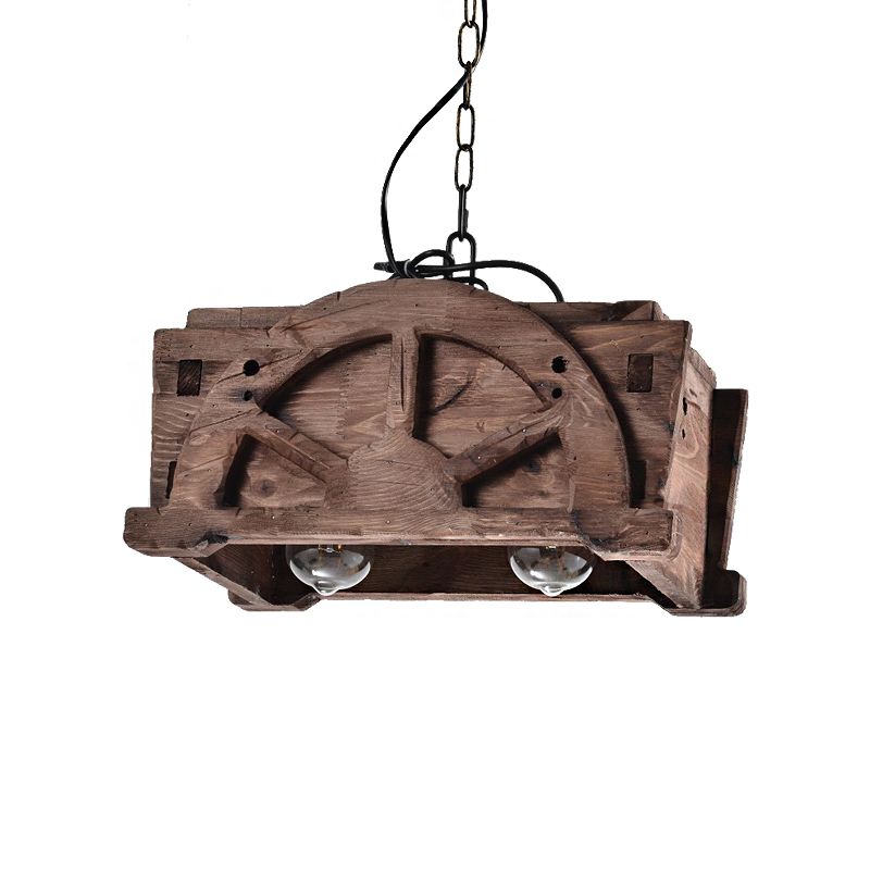 Duidelijke glazen bruine hanglamp rechthoek Rechthoek 2-licht loftstijl Kroonluchter Lamp met hout met hout