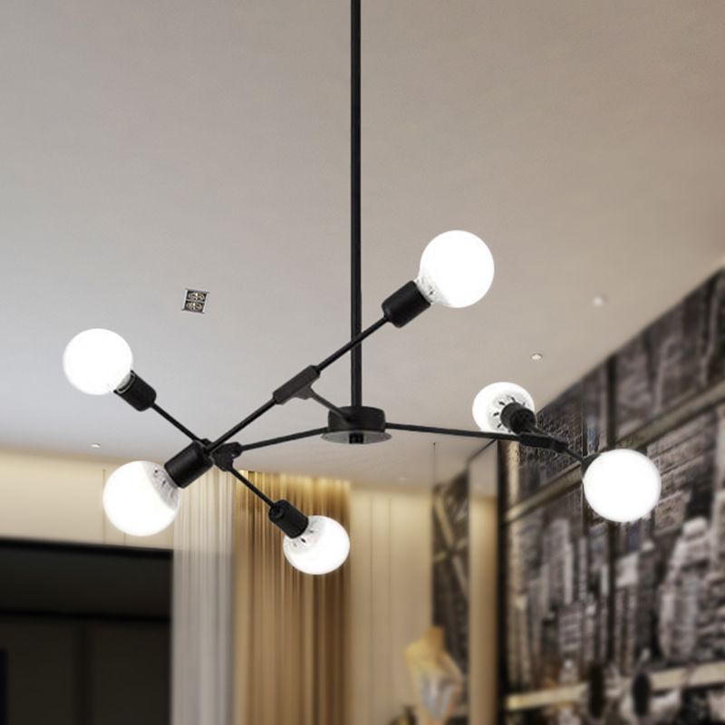 Metallic Black/Gold Chandelier Lighting Bare Bulb 6/8 Lights Industrial Style Ceiling Light Fixture for Bedroom