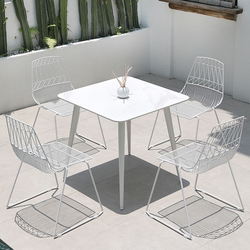 Modern Dining Side Chair in White Metal Outdoors Dining Chairs