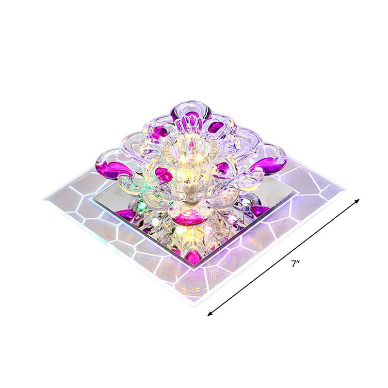 Flower Crystal Square Ceiling Lamp Contemporary Clear LED Flush Mounted Lamp for Hall