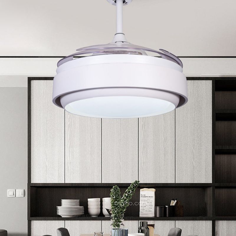 42" Wide Acrylic White Semi Flush Mount Circle LED Contemporary 4 Blades Fan Lighting for Bedroom, Remote/Wall Control