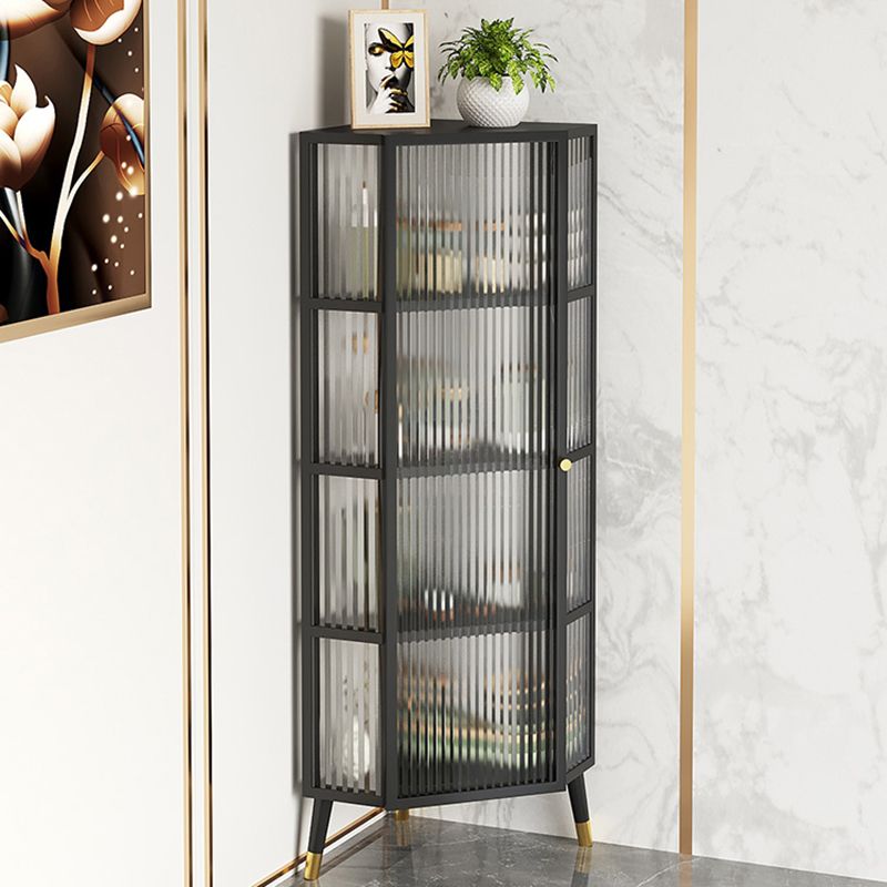 Modern Style Kitchen Server Glass Door Metal Frame Dining Server for Living Room