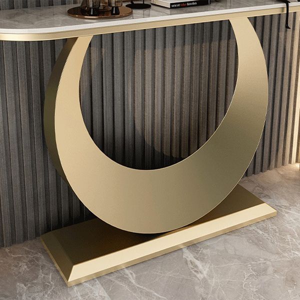 Glam Half Moon Console Table 11.81" W Stone Accent Table with Abstract Base