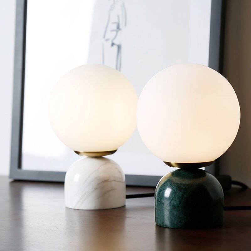 Minimalism Marble Base Mini Table Lamp Nordic Style White Glass Globe Shade Nightstand Light for Bedroom