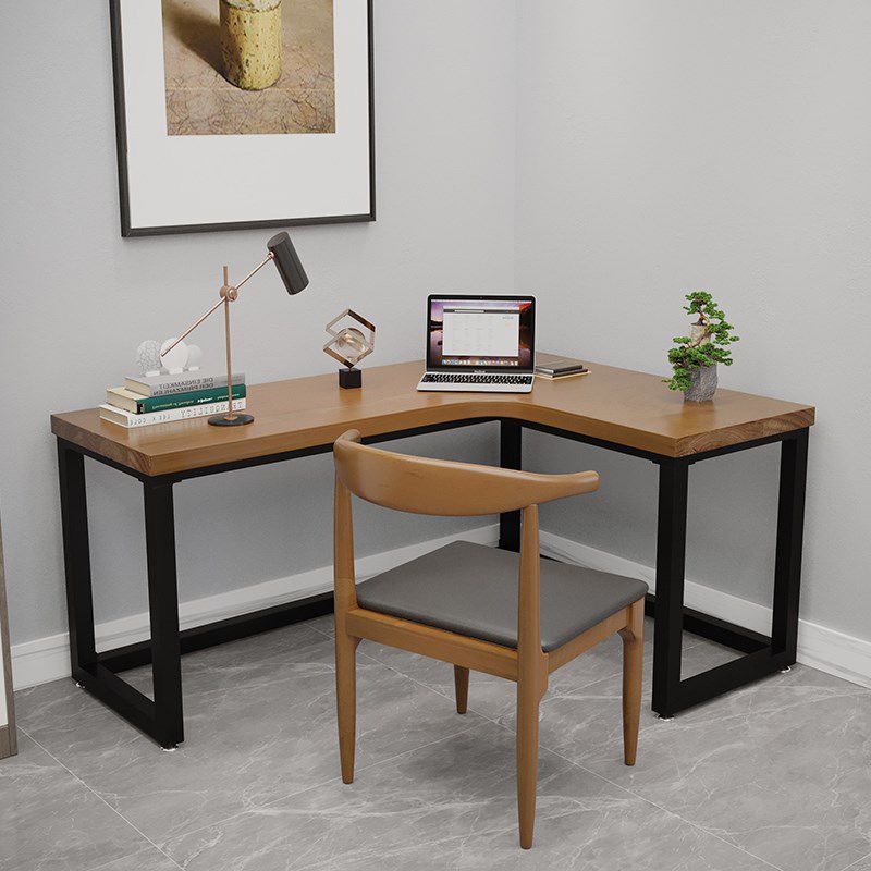 L-Shape Office Table Industrial Writing Desk with H-Shape Base