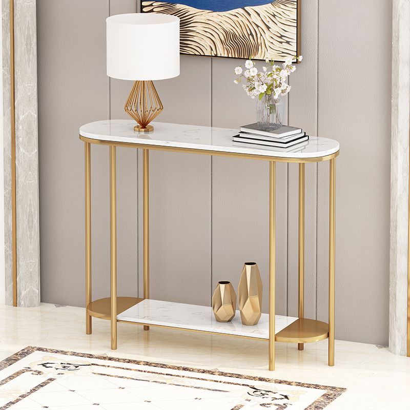 Glam Oval Console Table with Storage Shelf for Hall Accent Table