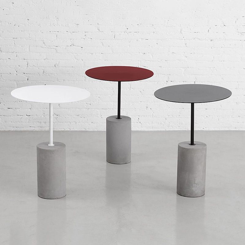 Modern Round Table Top Side End Table with Cement Pedestal Leg