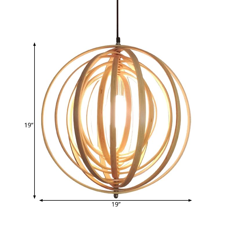 Sfera increspata Kit di luce a sospensione in legno asiatico 1 Luce leggera BEIGE IMPEGNO SULLA TABELLA