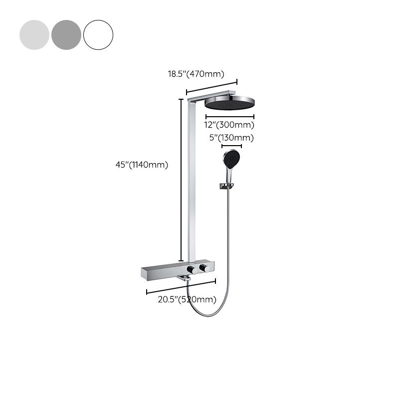 Contemporary Shower Trim with Dual Shower Head in Silver/White/Gray