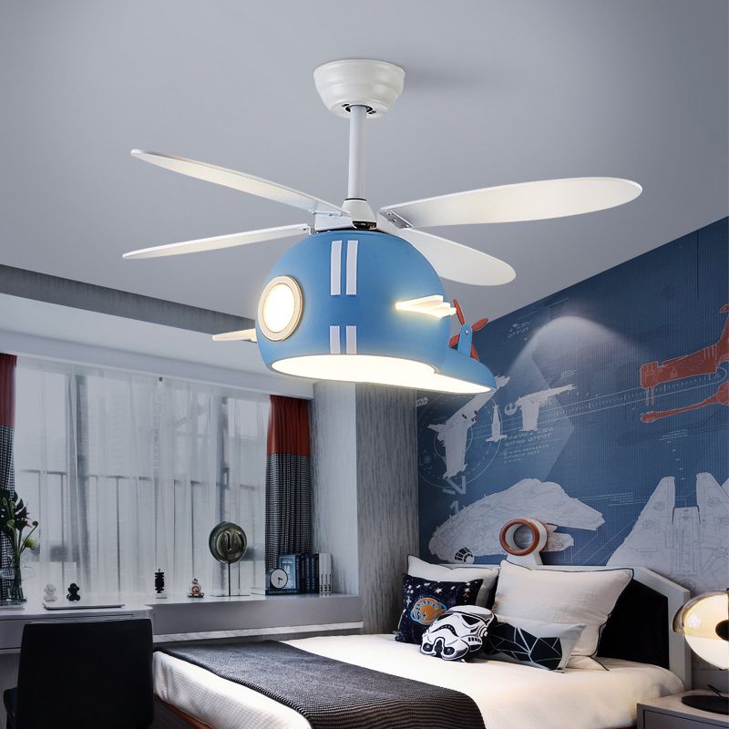 Air-Force-Eight Pendant Fan Light Cartoon Metal Kids Bedroom LED Semi-Flush Mount Light with Fan