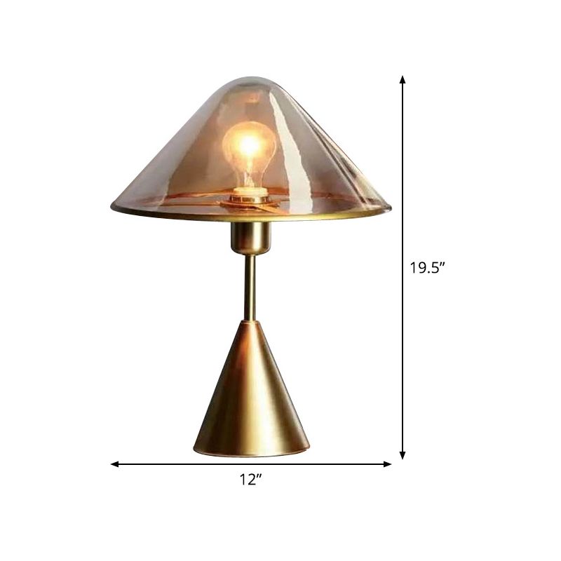 Cone Bedroom Nightstand Lamp Amber Glass 1 Head Contemporary Reading Book Light