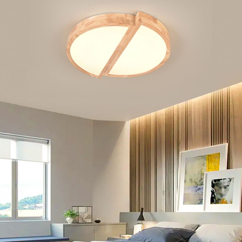 Modern Wood LED Flush Mount Geometric Shape Ceiling Light with Acrylic Shade for Bedroom