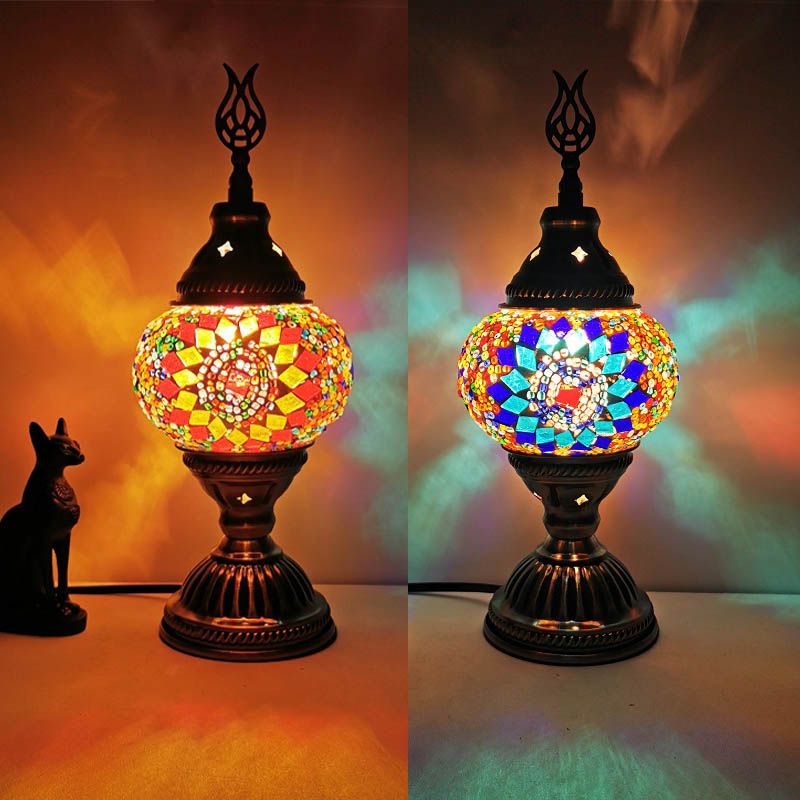 1 Head Handmade Multicolored Glass Table Light Moroccan Lantern Bedroom Night Lamp