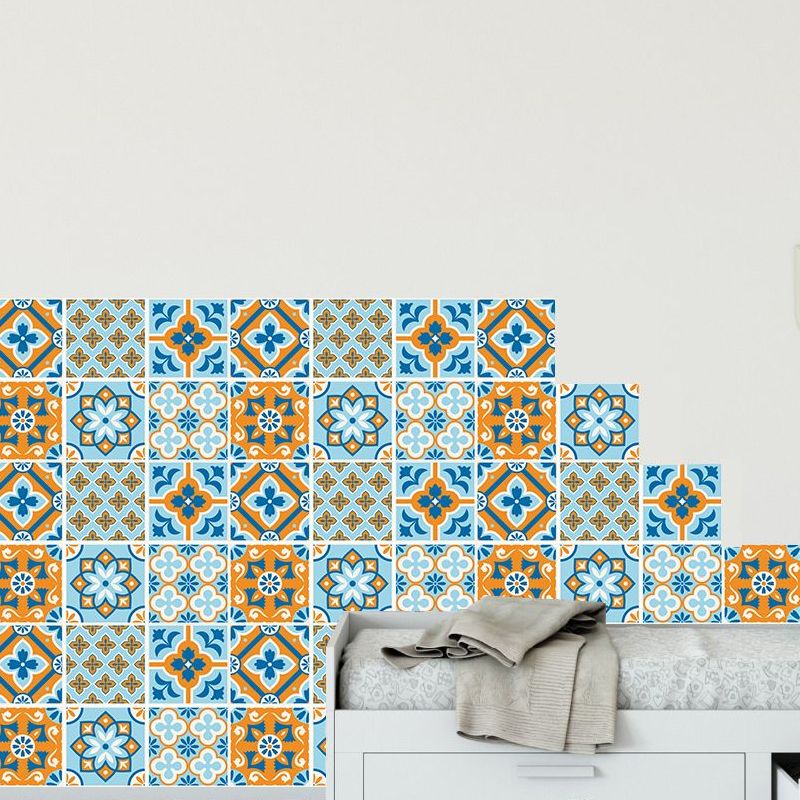 Blue-Orange Bohemian Wallpapers 7.8-sq ft Flower Patterned Wall Covering for Home, Stick On