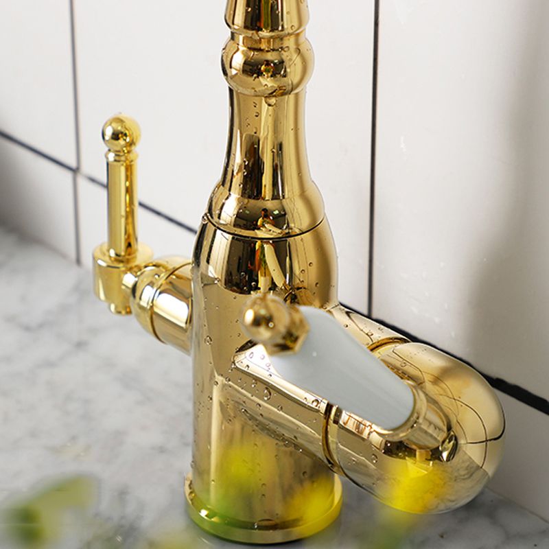 Luxury Centerset Lavatory Faucet Lever Handles Gooseneck Arc Solid Brass Faucet