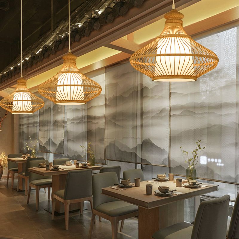 Rattan Geometrische Suspensionslicht 1 hängende Lampen für das Restaurant