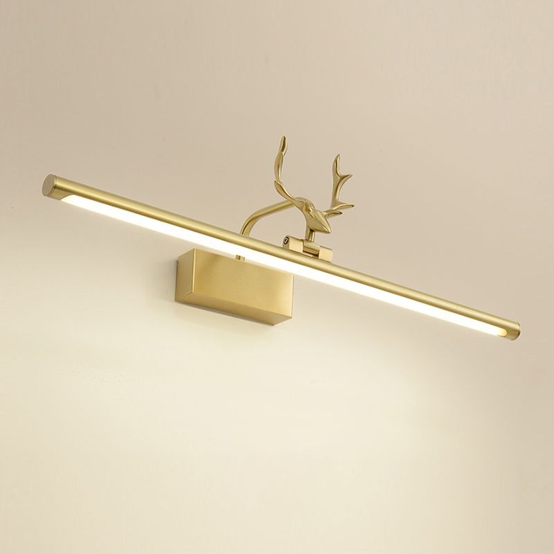 Linear Shade Metal Wall Sconce Modern Single Light Mirror Wall Mount Light in Brass