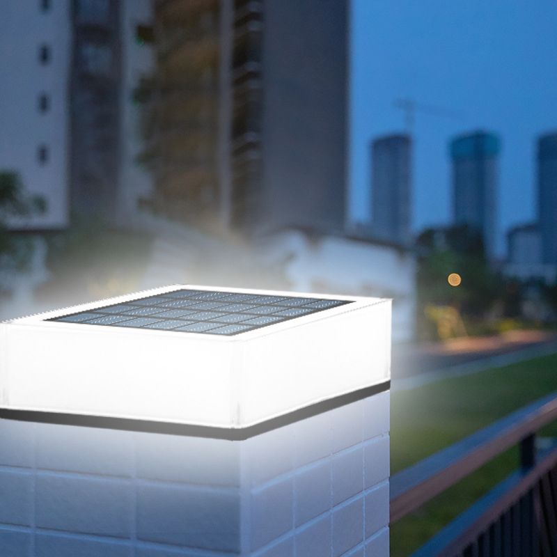 Solar Dimmable Outdoor Lights Square Pillar Lamp with Plastic Shade for Garden