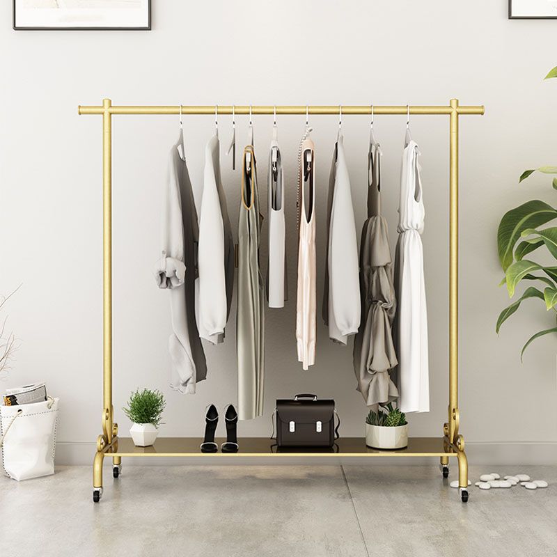 Glam Entryway Coat Rack Metal Framed Hanging Rail and Lower Shelf Coat Hanger