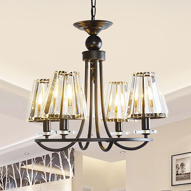 Prismatic Crystal Tapered Chandelier Light Vintage 4/6/8 Lights Black Hanging Ceiling Light