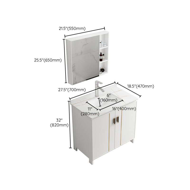 Single Sink Vanity Set White Mirror 2 Doors Freestanding Metal Frame Vanity