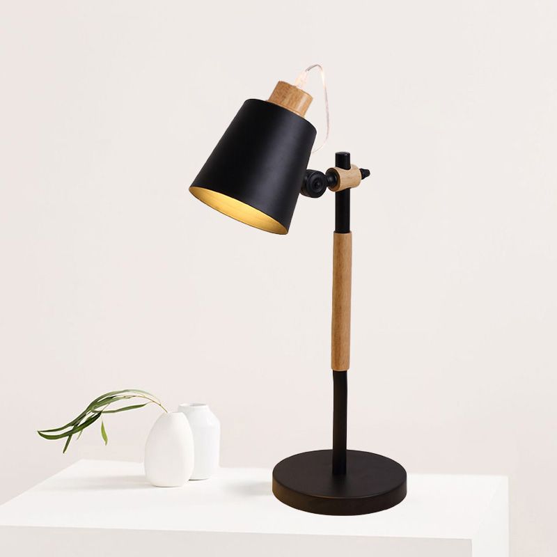 1 Head Study Task Lighting Modernist White/Black Small Desk Lamp with Conical Metal Shade