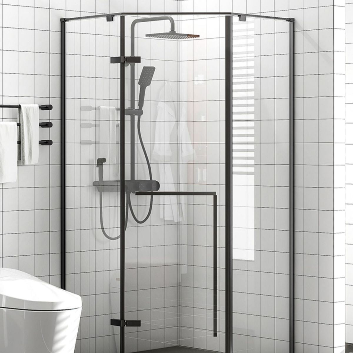 Neo-Angle Tempered Glass Shower Enclosure Black Framed Shower Enclosure