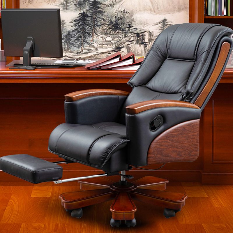 Modern Slide Office Chair Leather Adjustable Seat Height Desk Chair in Black