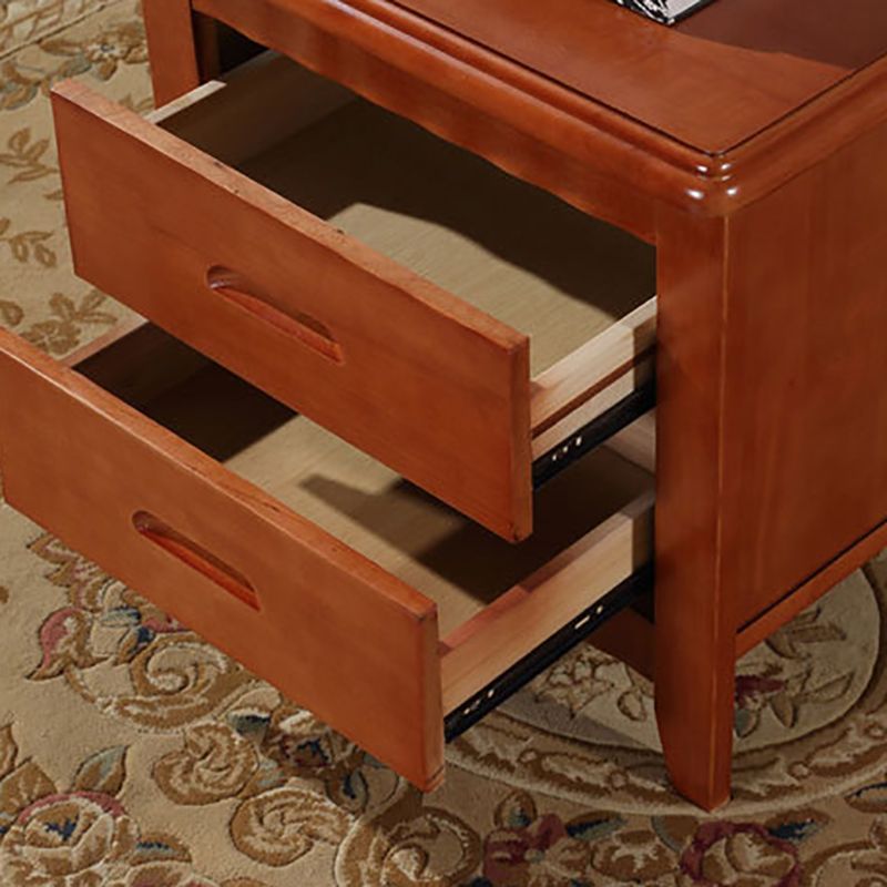 Traditional Lower Shelf Nightstand Solid Wooden Bedside Cabinet with Drawers for Bedroom