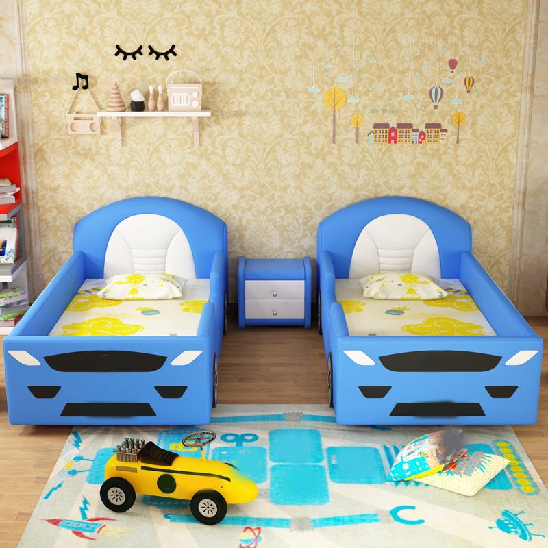 Contemporary Blue Bed with Storage and Headboard Cars Theme Bed