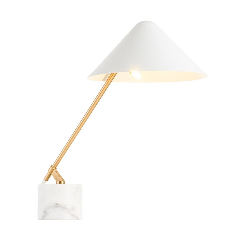 Tapered Task Lighting Modernism Metal 1 Head Small Desk Lamp in White with Marble Base