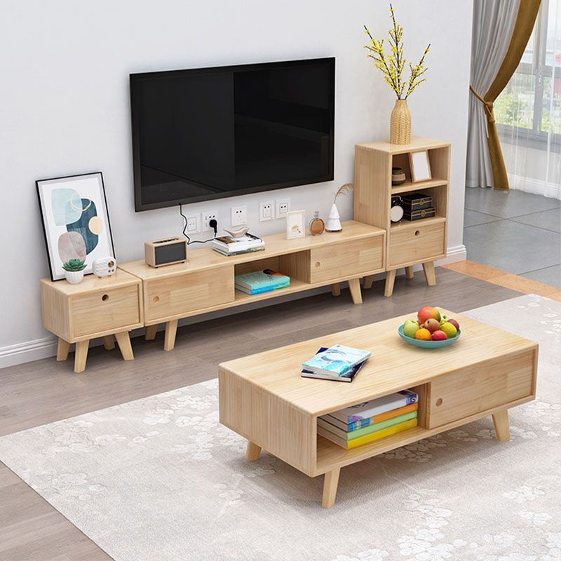 Solid Wood TV Stand Console Open Storage TV Console for Living Room