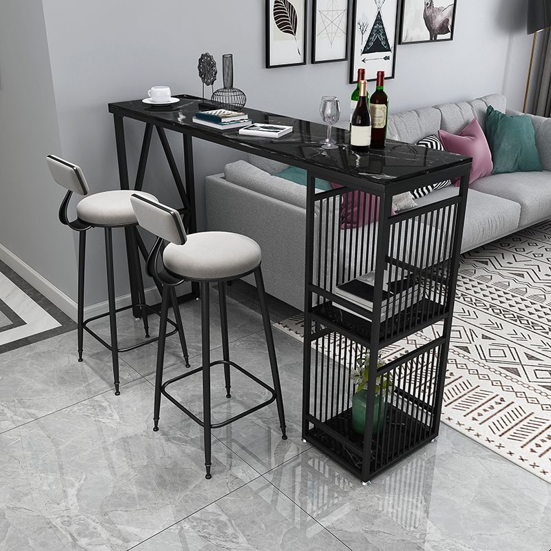 Industrial Bistro Table with Storage Rectangle Marble Top Bar Table